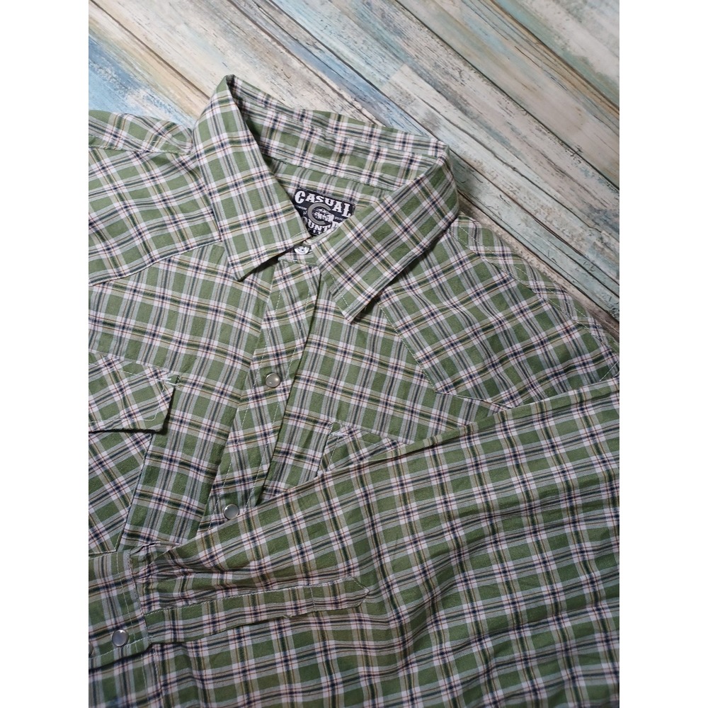 Casual Country Men's Long Sleeve Chamois Shirt Green, Button-Up Pearl Snap